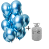 Helium cilinder + chrome/mirror Blauwe ballonnen 12 st.
